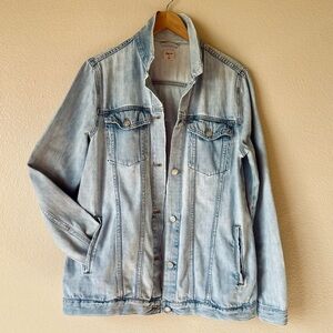 GAP Oversized Light Blue Denim Jean Distressed Jacket | Large (Tall)